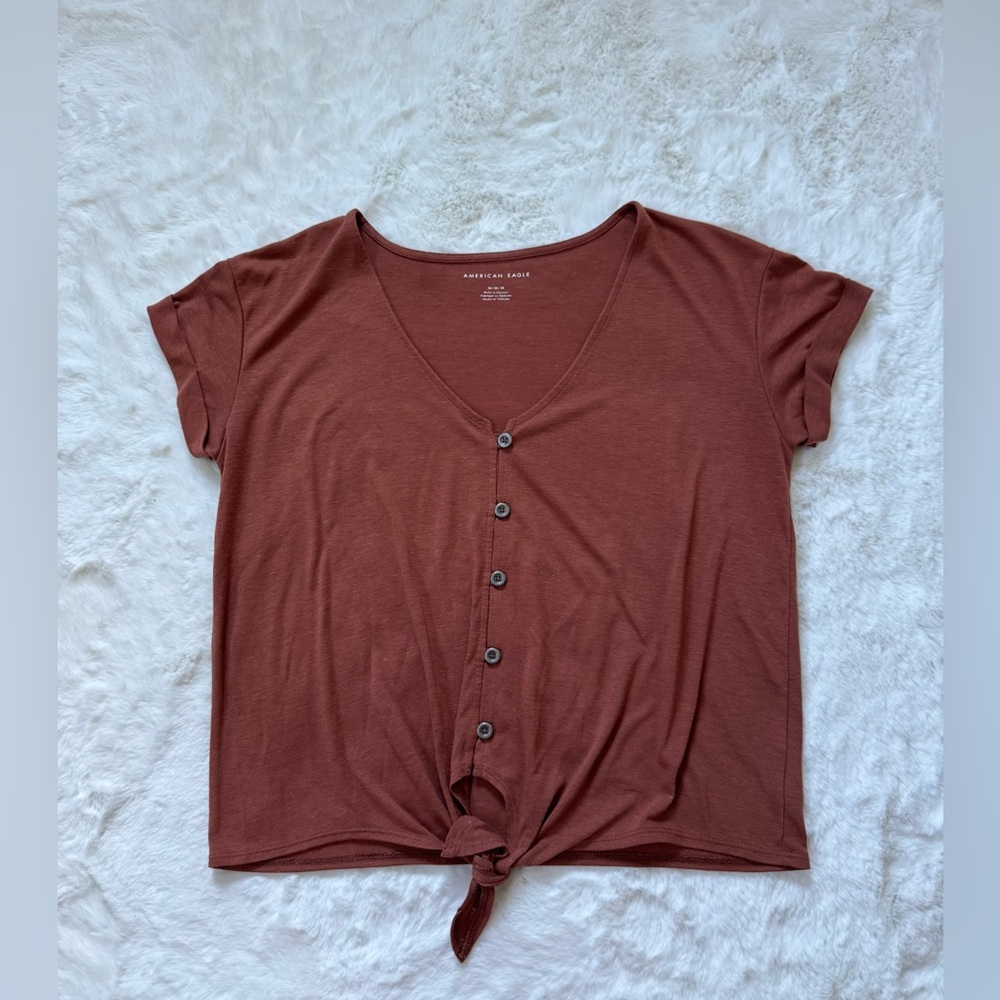 AE Brown/Red Button Up Top